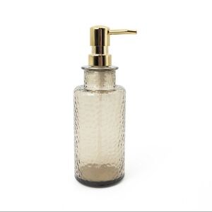 New Target Bullseye Playground Taupe Glass Soap Dispenser with Gold Accents
